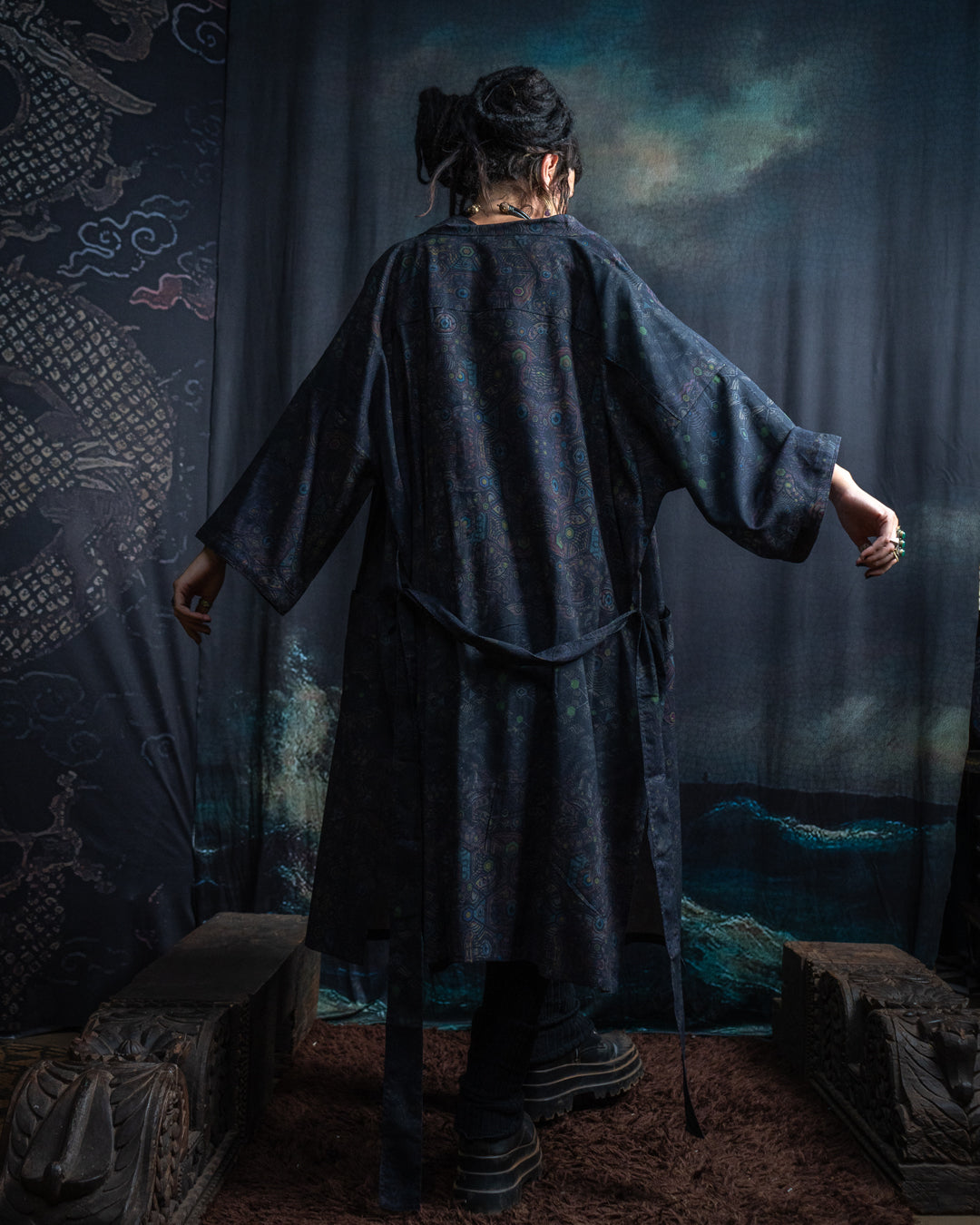 Classic Kimono Long / Cotton Viscose Blend - DARK PSYCHEDELIKA